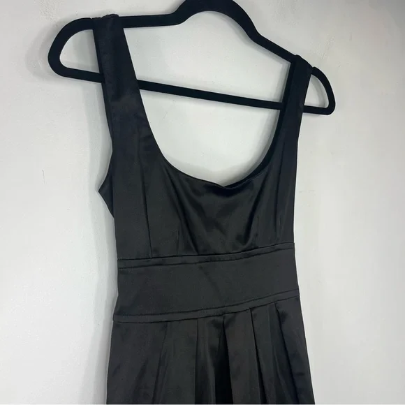 Y2K Tweeze Size 7 Black Satin Empire Waist Square Neck Dress TT1 - Picture 2 of 7